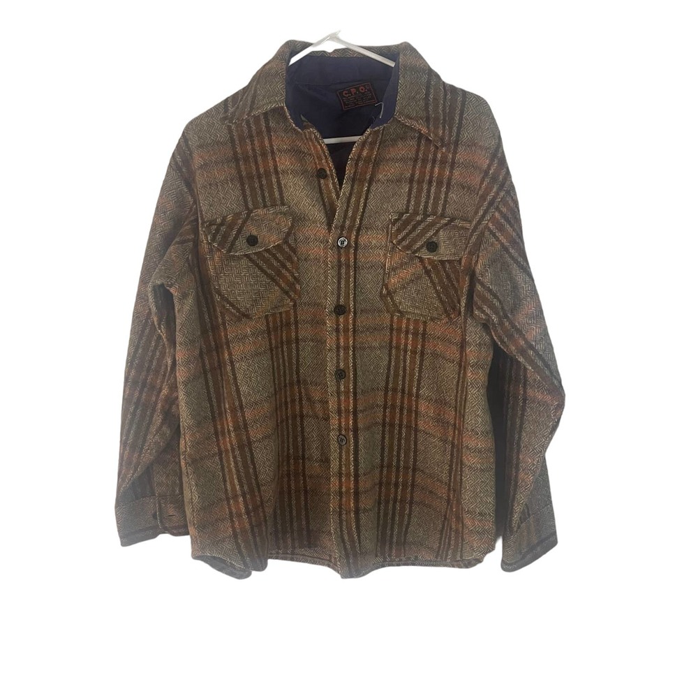 C.P.O. Vintage Men's Size Large Wool Blend Brown Plaid Shacket Button Up jacket